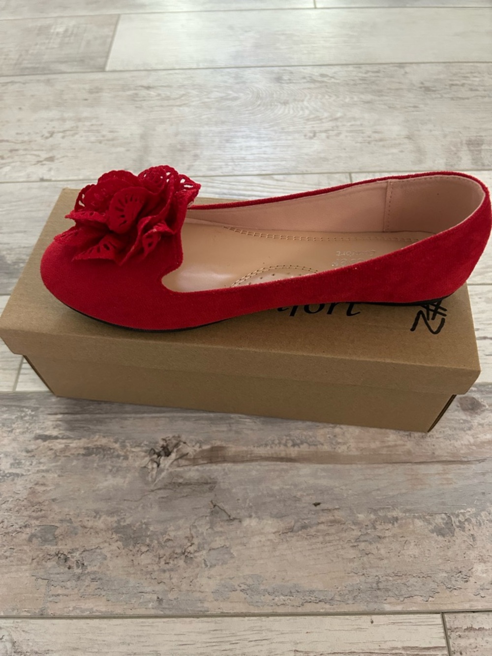 Women’s Red Floral Applique Ballet Flat